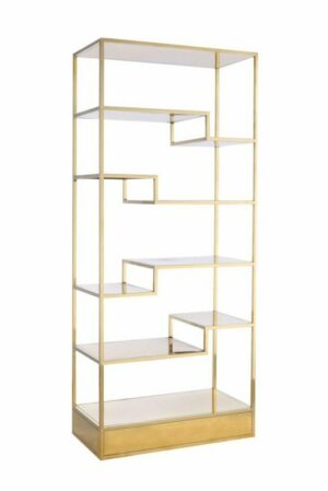 multi shelf gold backbar for display of bottles